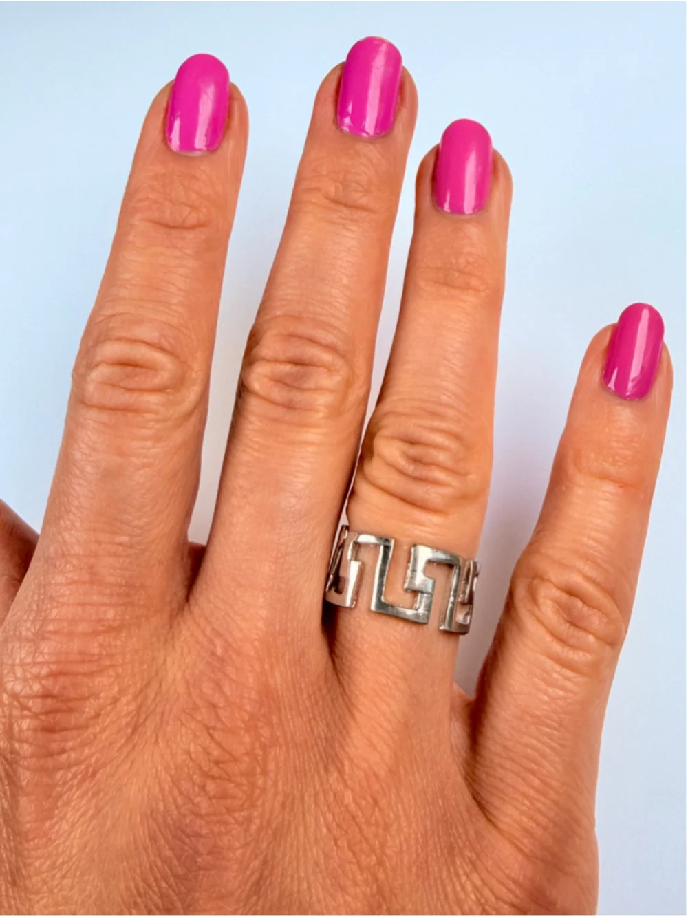 Classic Greek Key Versace Style 9.5MM Sterling Silver 925 Band Ring Italy